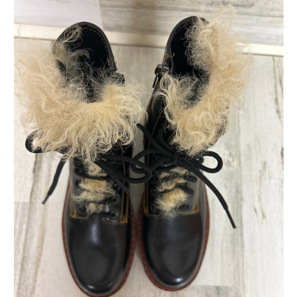 Coach Womens 7.5 Black Leather Moto Hiker Ankle Boots Shearling Platform NEW - Picture 3 of 10